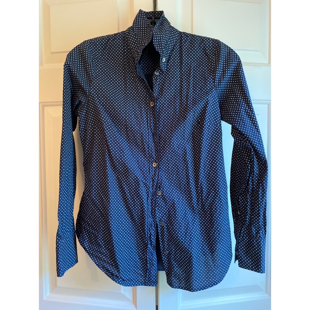 J. Crew “Perfect” Navy Blue Button Down Shirt with Circle Detail. 00